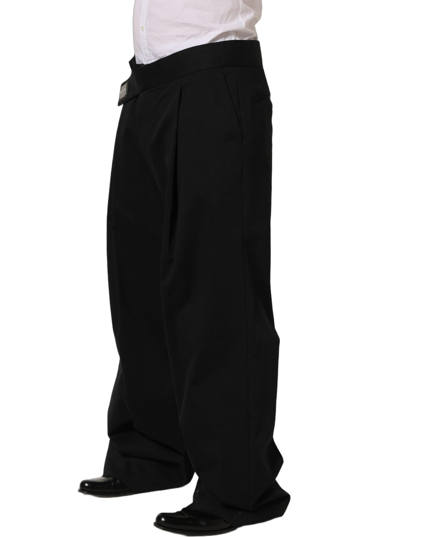 Black Cotton Straight Leg DressTrouser Pants