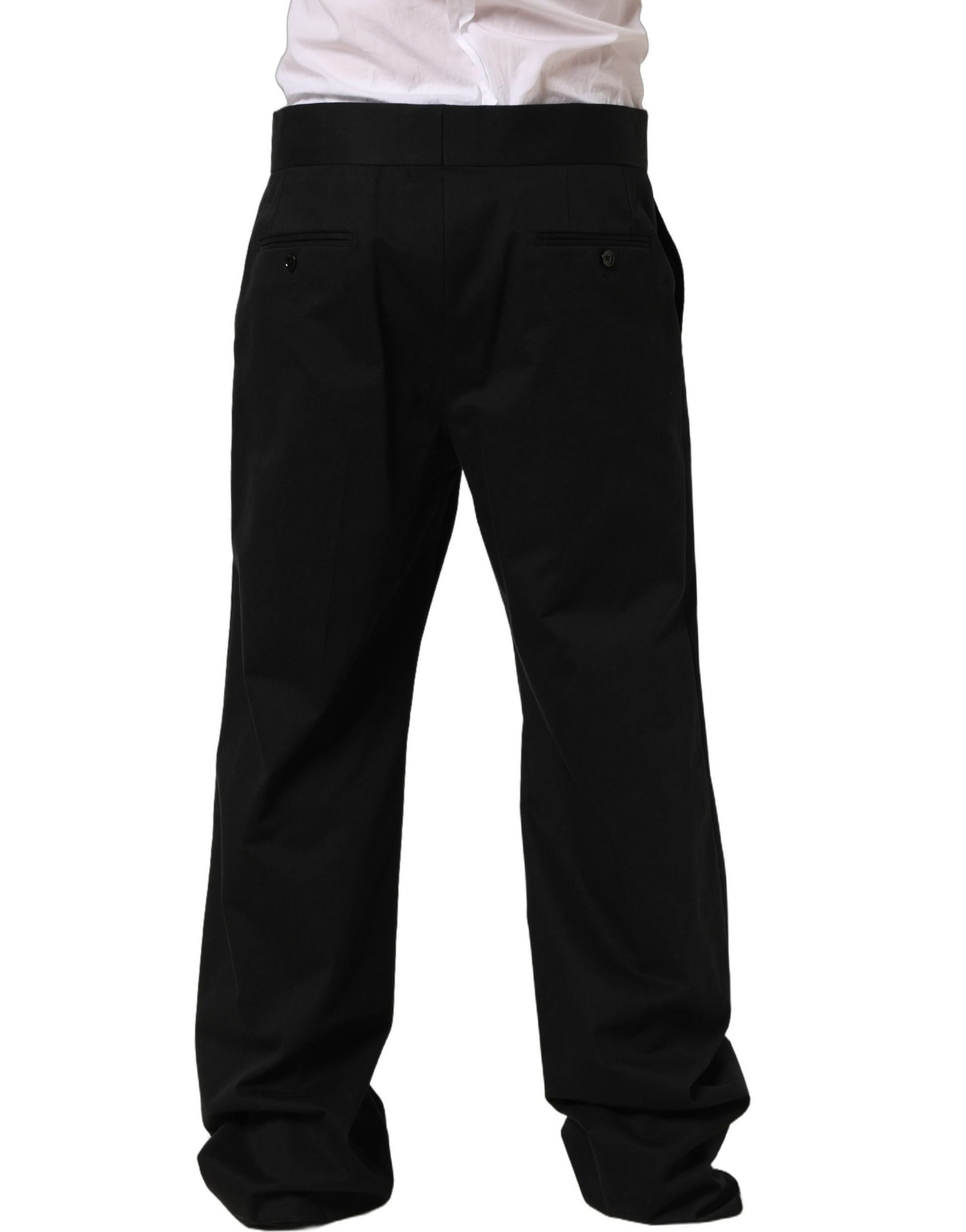 Black Cotton Straight Leg DressTrouser Pants