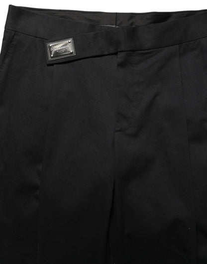 Black Cotton Straight Leg DressTrouser Pants