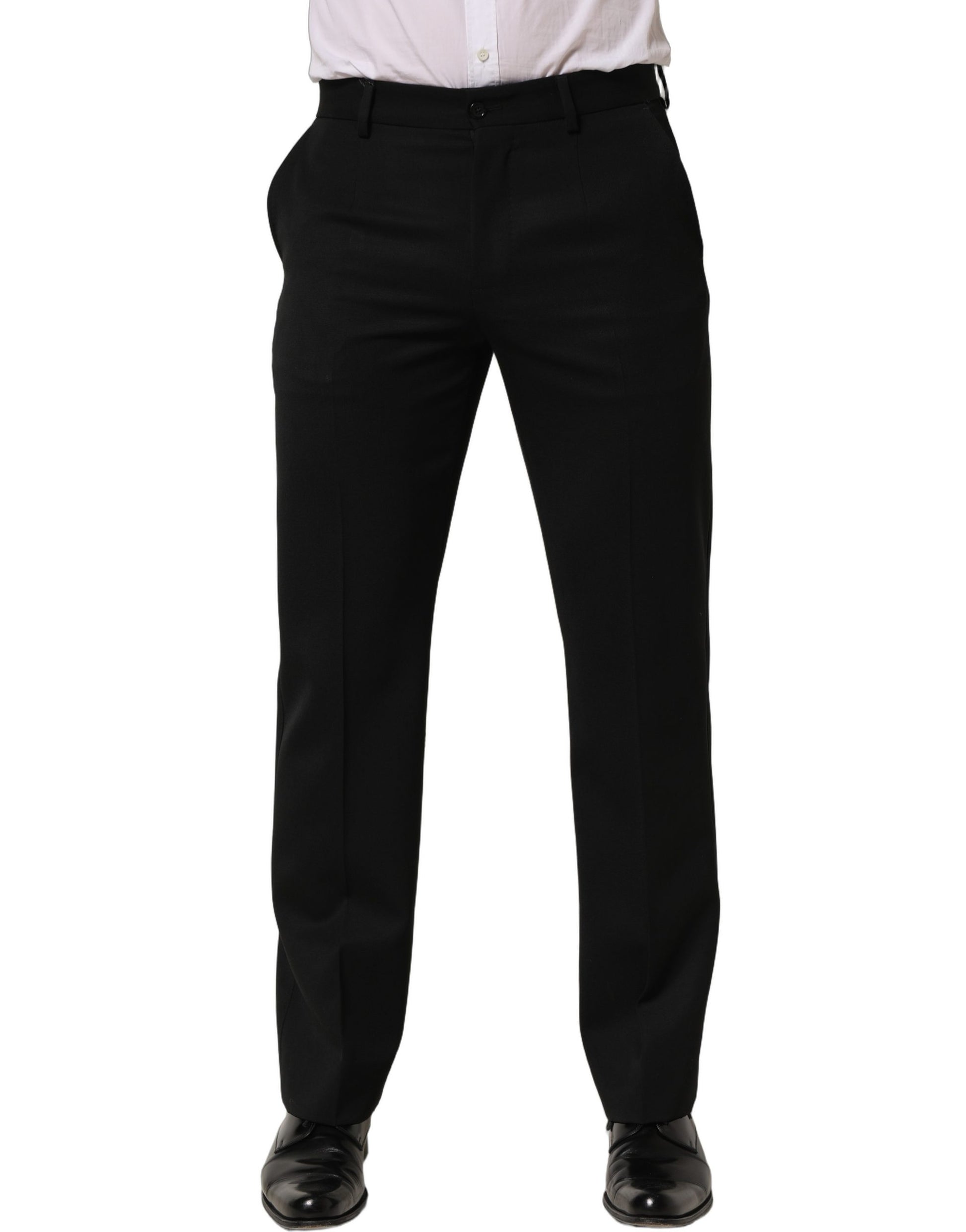 Black Wool Tapered Men Dress Trouser Pants