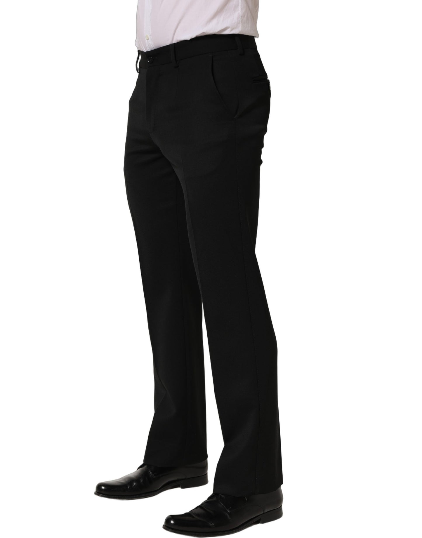 Black Wool Tapered Men Dress Trouser Pants