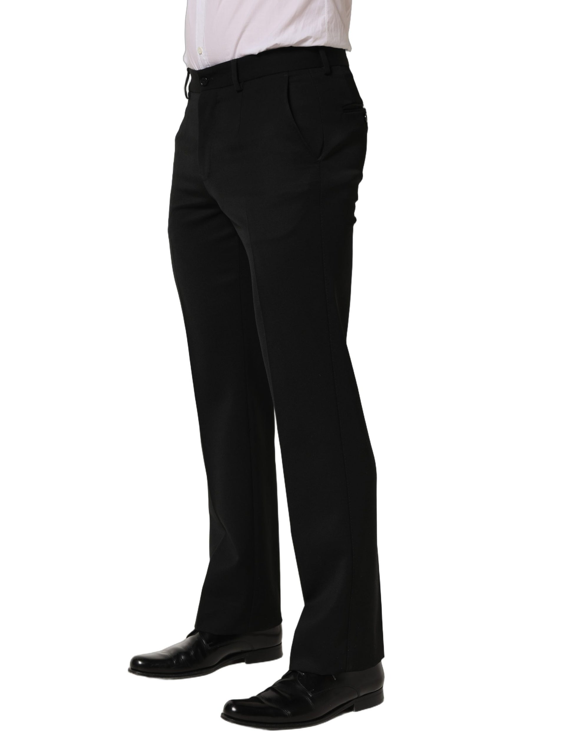Black Wool Tapered Men Dress Trouser Pants