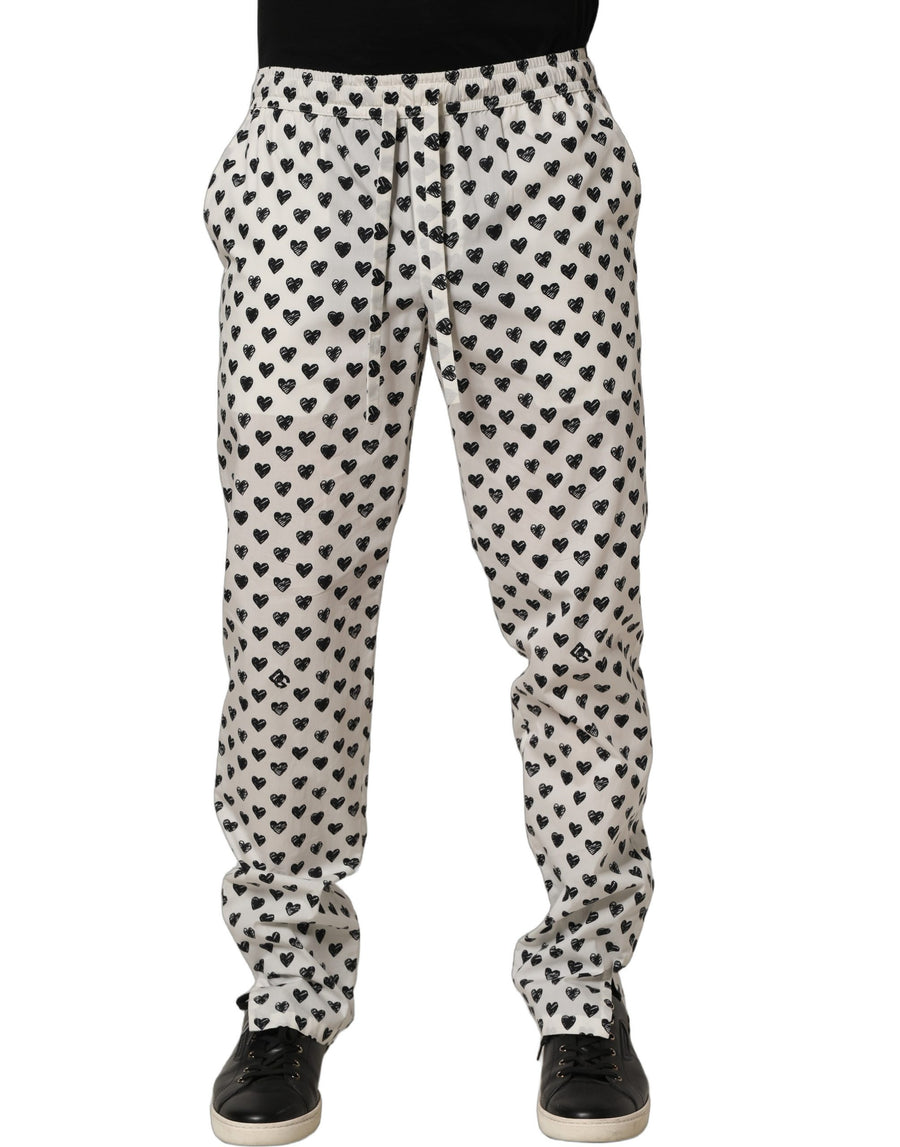 White Graphic Heart Print Men Trousers Pants