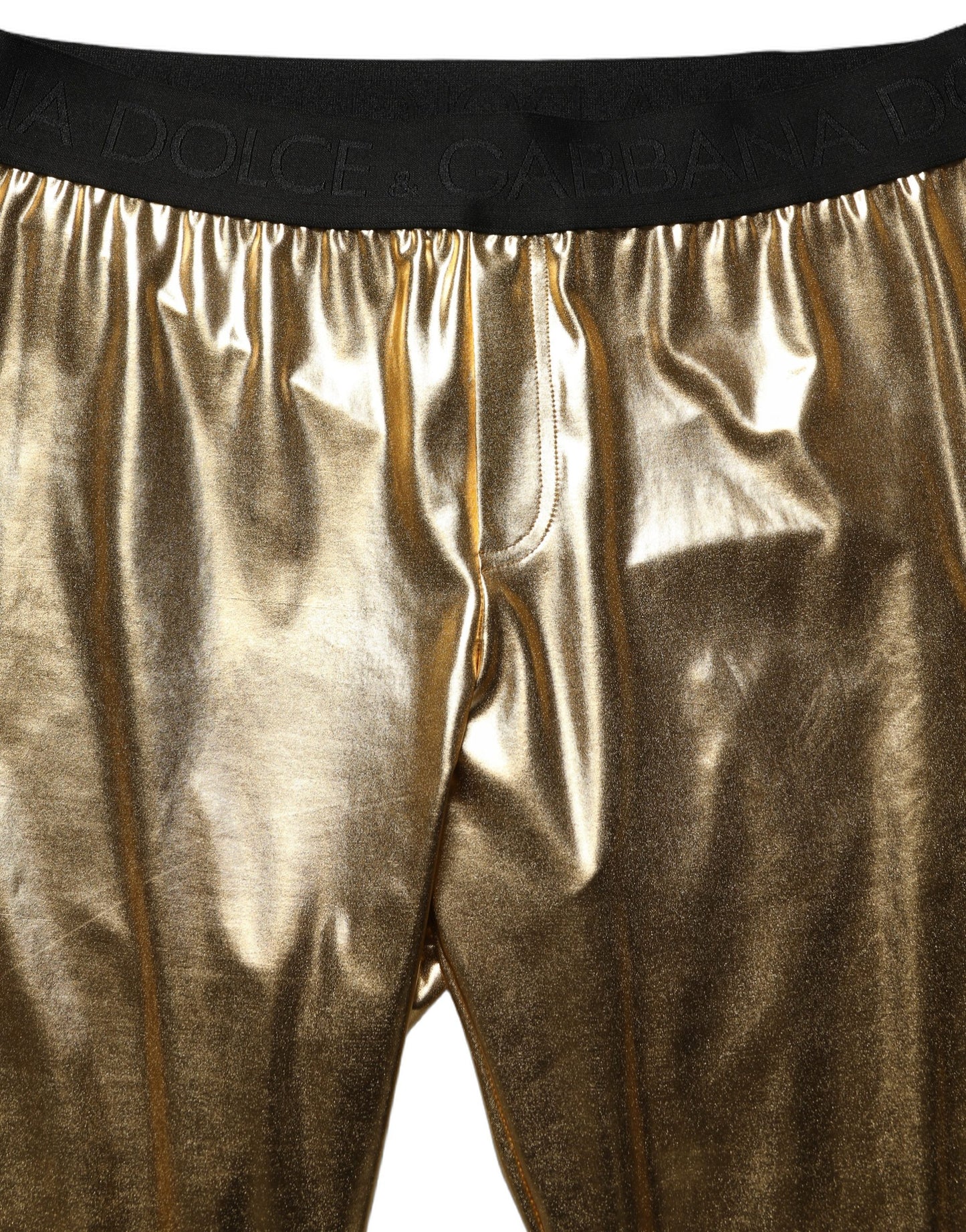 Gold Metallic Polyester Skinny Trousers Pants