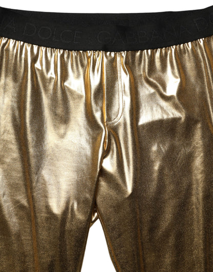 Gold Metallic Polyester Skinny Trousers Pants