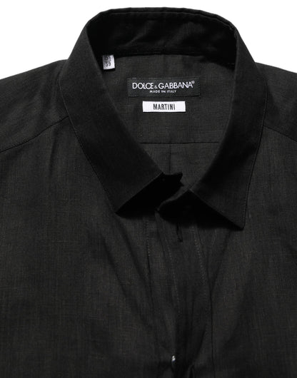 Black MARTINI Long Sleeves Linen Dess Shirt