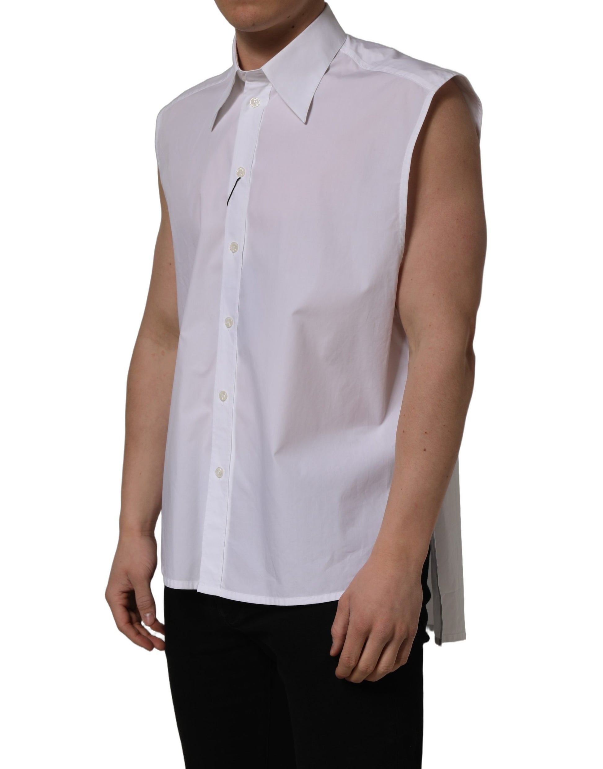 White Cotton Sleeveless Formal Dress Shirt