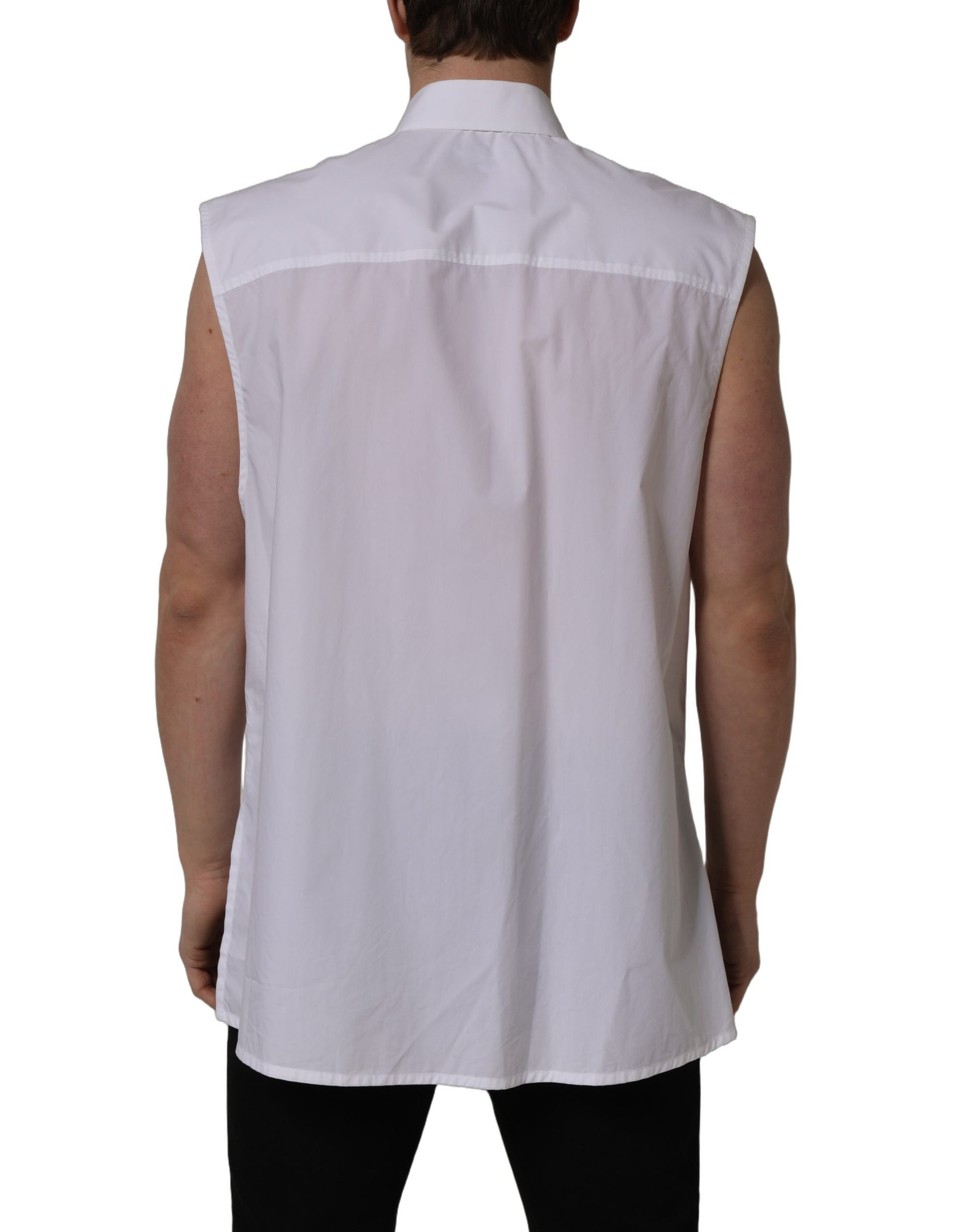 White Cotton Sleeveless Formal Dress Shirt