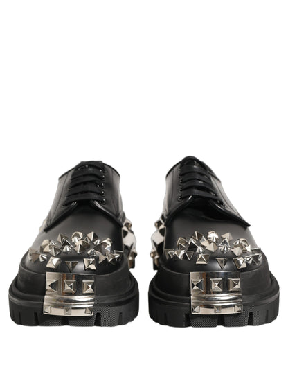 Black Leather Studded Hi-Trekking Derby Shoes