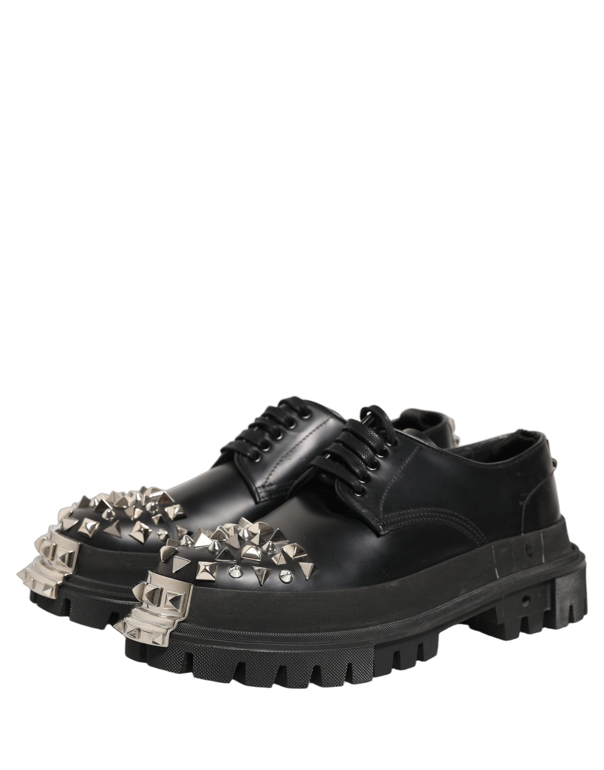 Black Leather Studded Hi-Trekking Derby Shoes