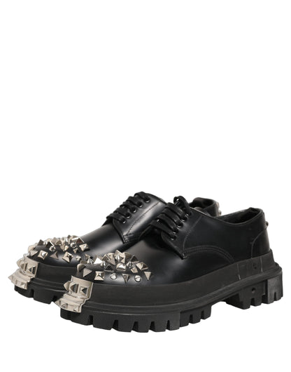 Black Leather Studded Hi-Trekking Derby Shoes