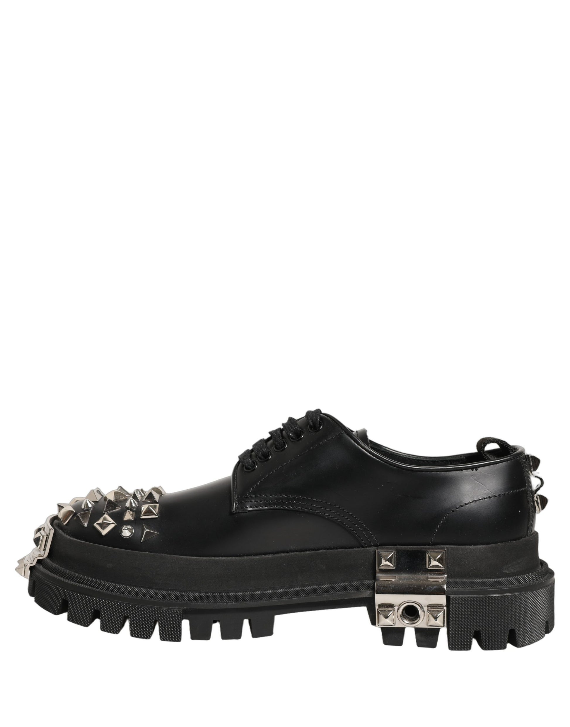 Black Leather Studded Hi-Trekking Derby Shoes
