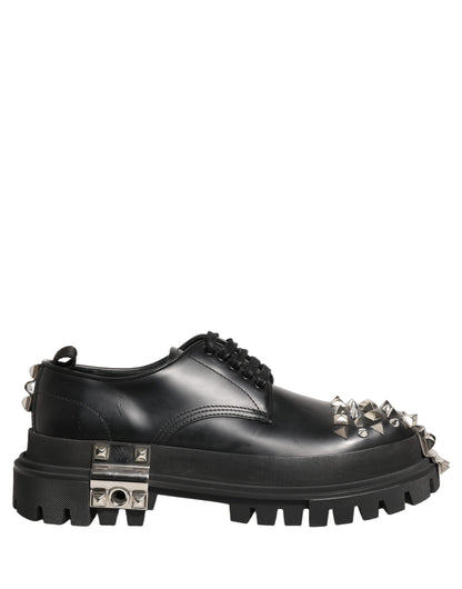 Black Leather Studded Hi-Trekking Derby Shoes
