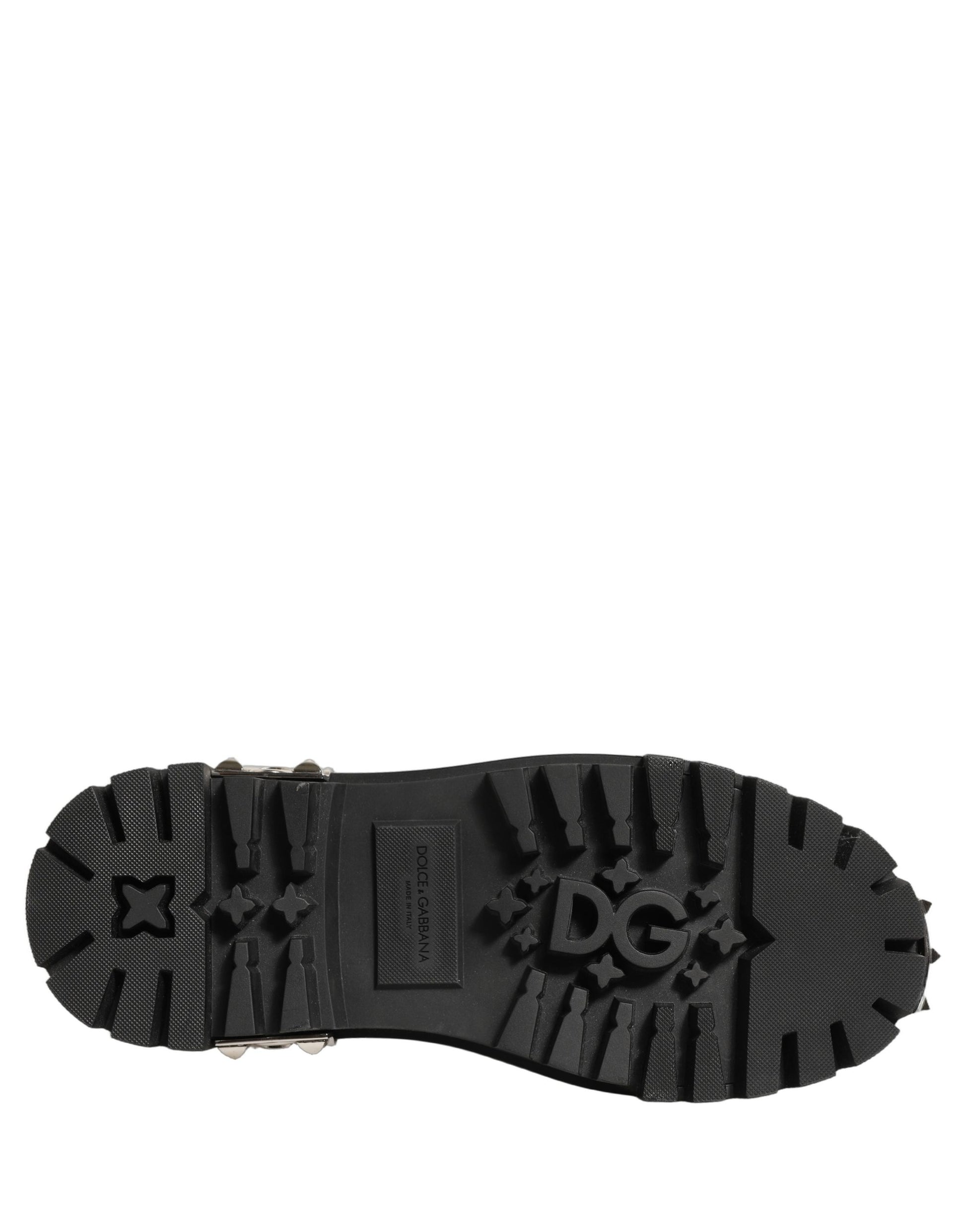 Black Leather Studded Hi-Trekking Derby Shoes