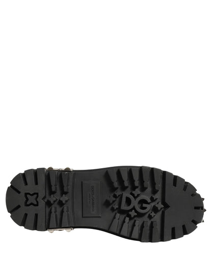 Black Leather Studded Hi-Trekking Derby Shoes