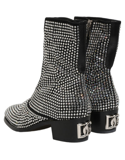 Black Crystal Embellished Ankle Boots Shoes