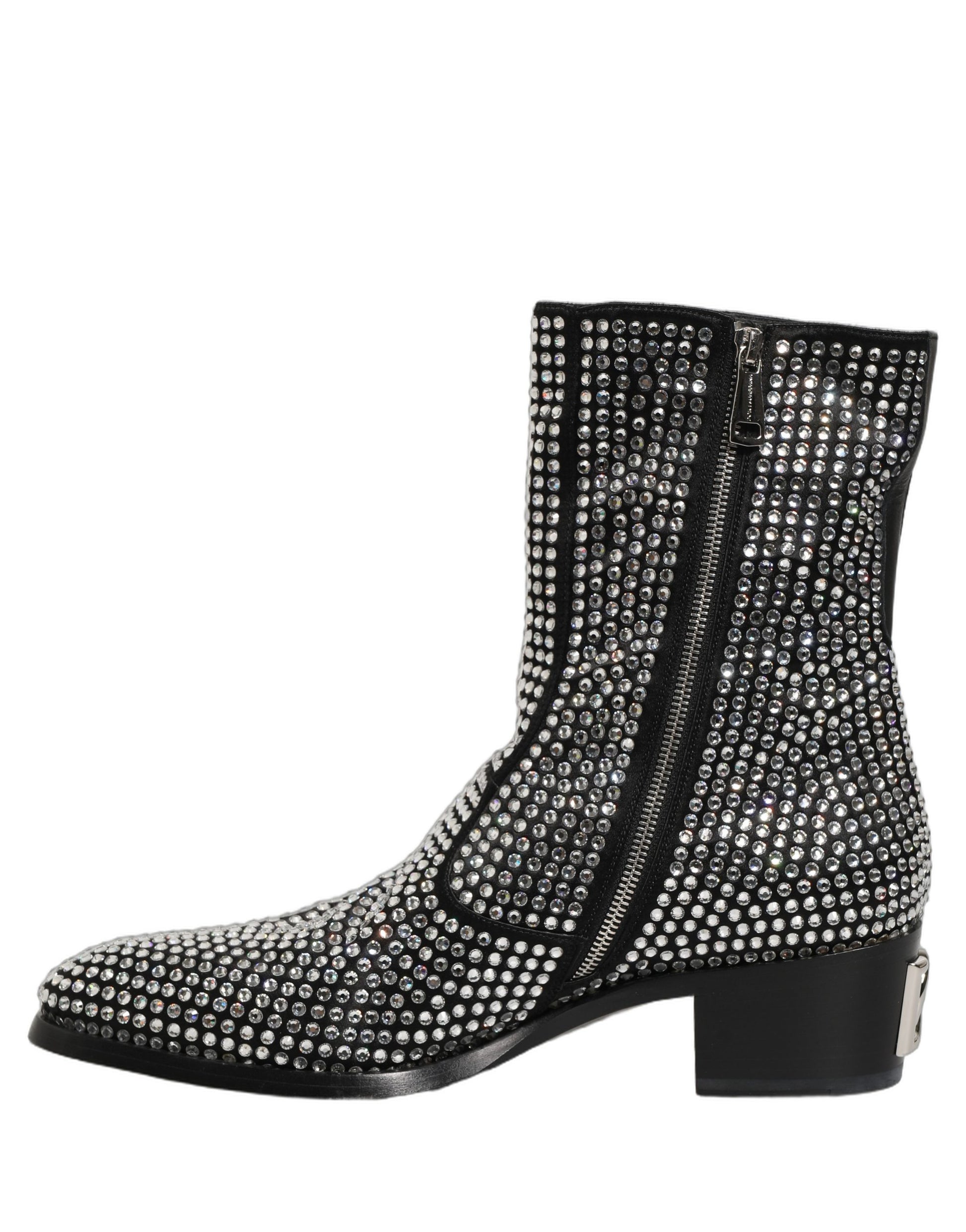 Black Crystal Embellished Ankle Boots Shoes