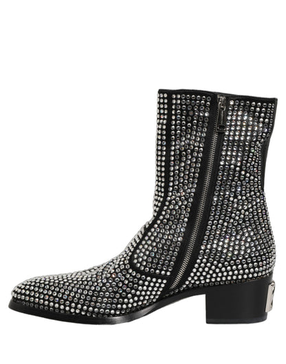 Black Crystal Embellished Ankle Boots Shoes