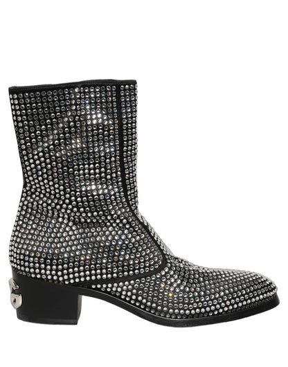 Black Crystal Embellished Ankle Boots Shoes