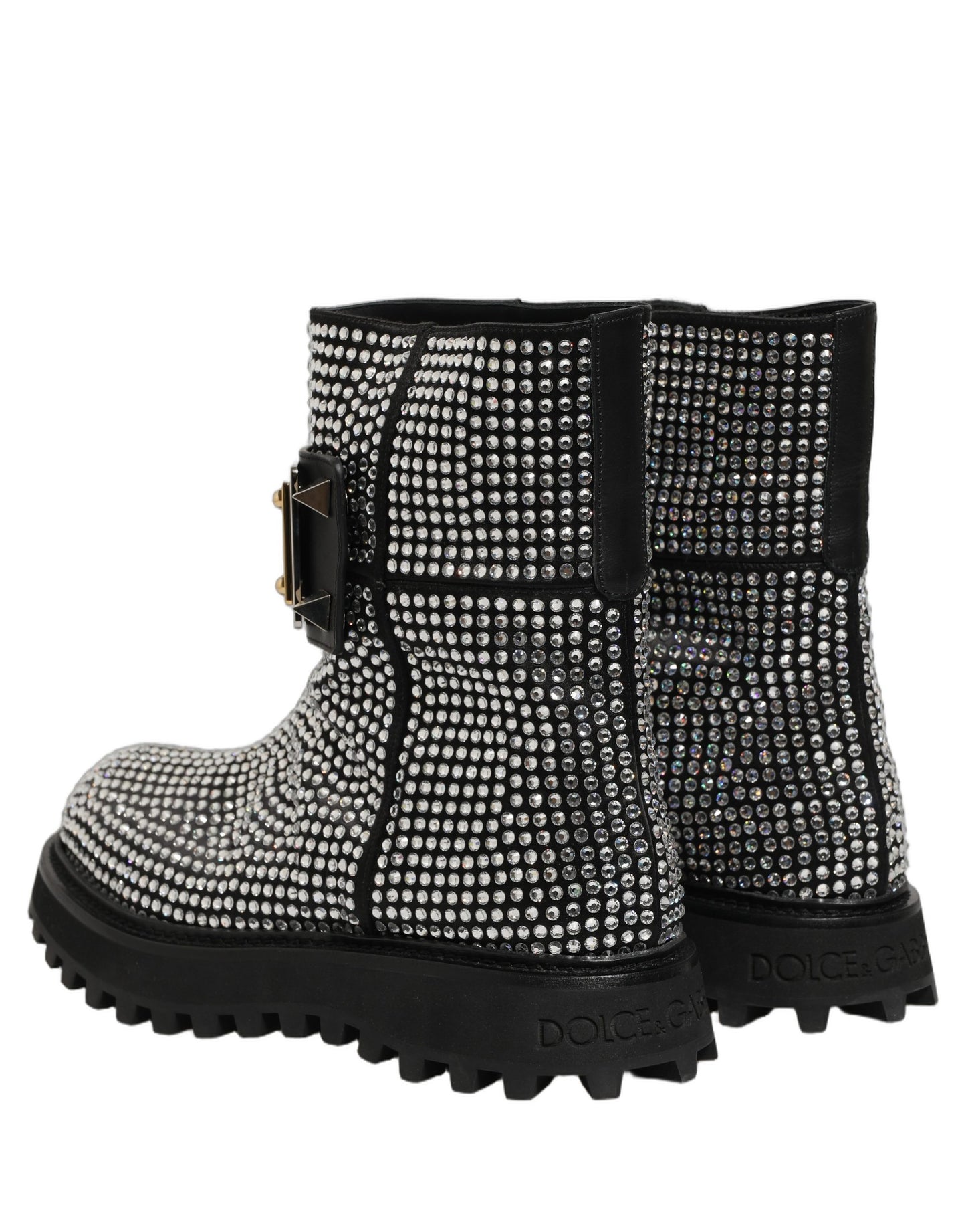 Black Crystal Embellished Short Boots Shoes