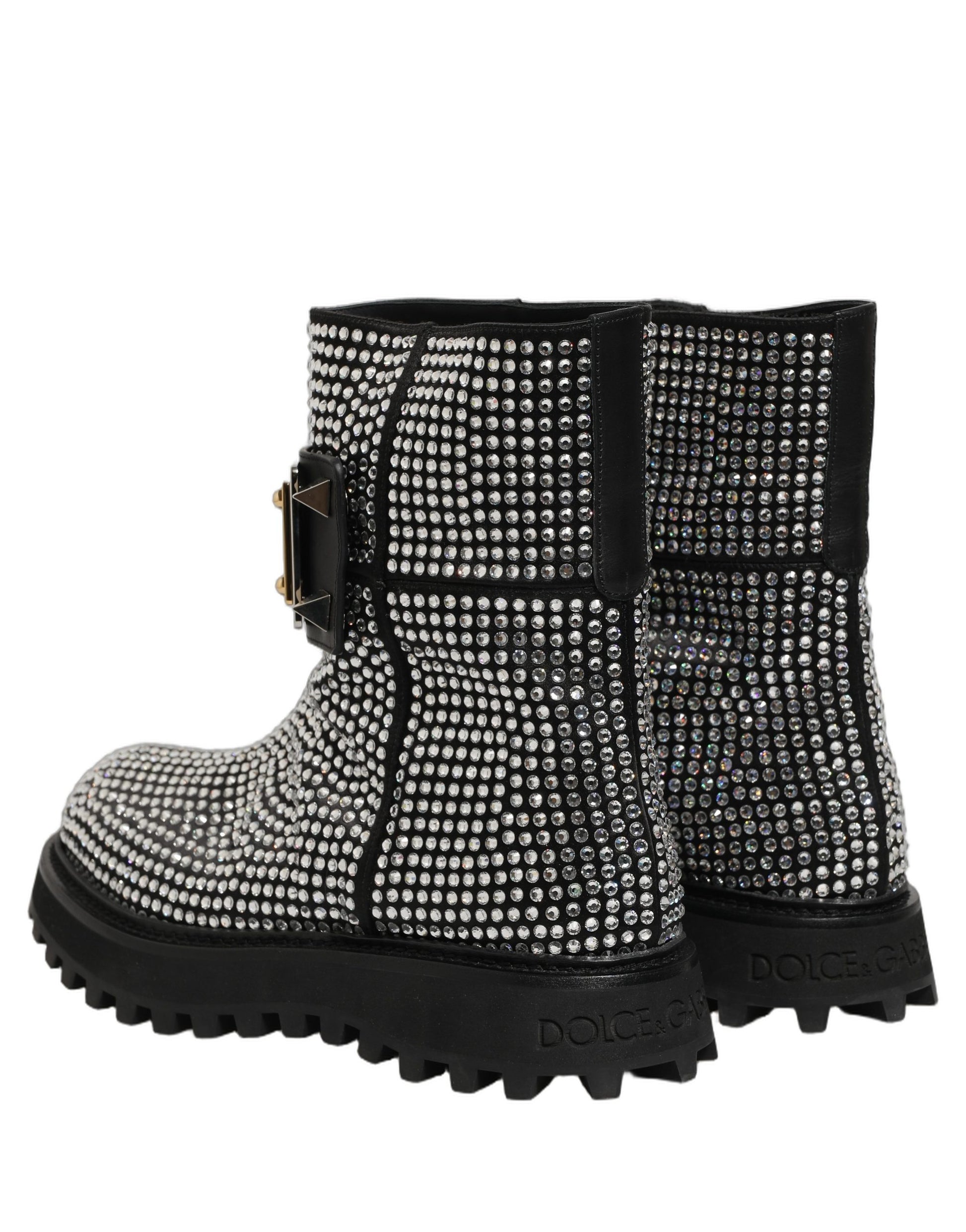 Black Crystal Embellished Short Boots Shoes