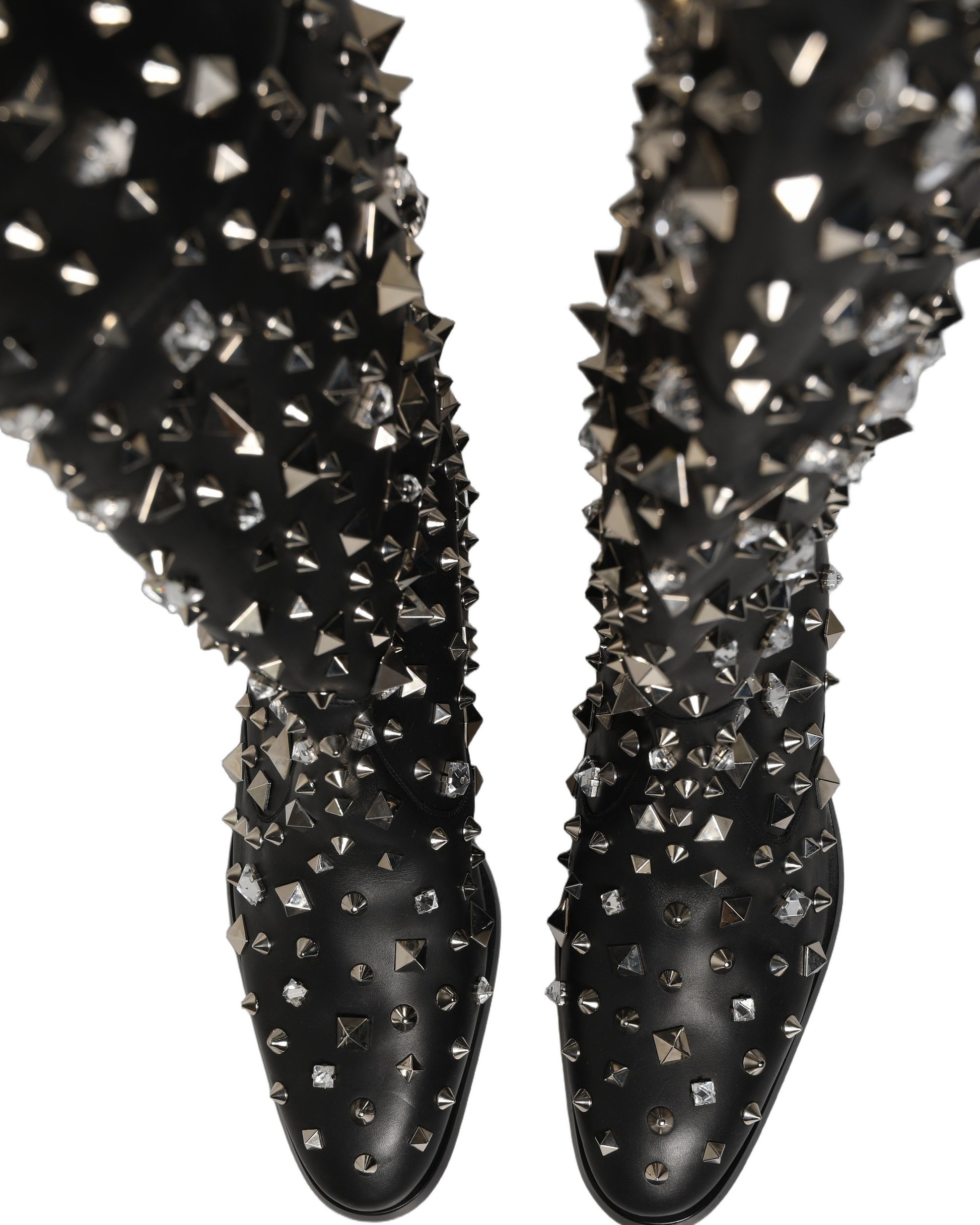 Black Crystal Embellished High Boots Shoes