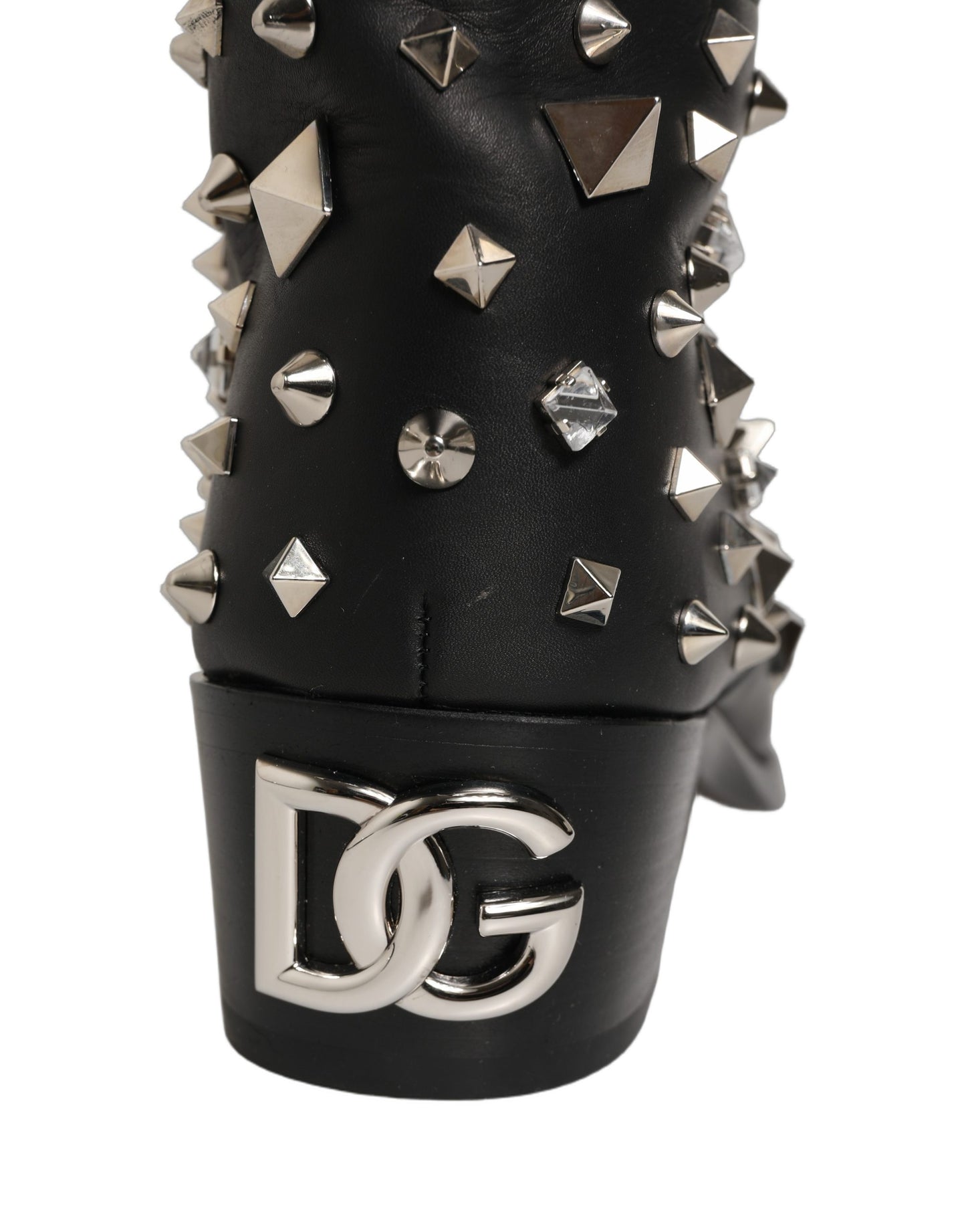 Black Crystal Embellished High Boots Shoes