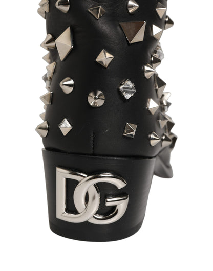 Black Crystal Embellished High Boots Shoes