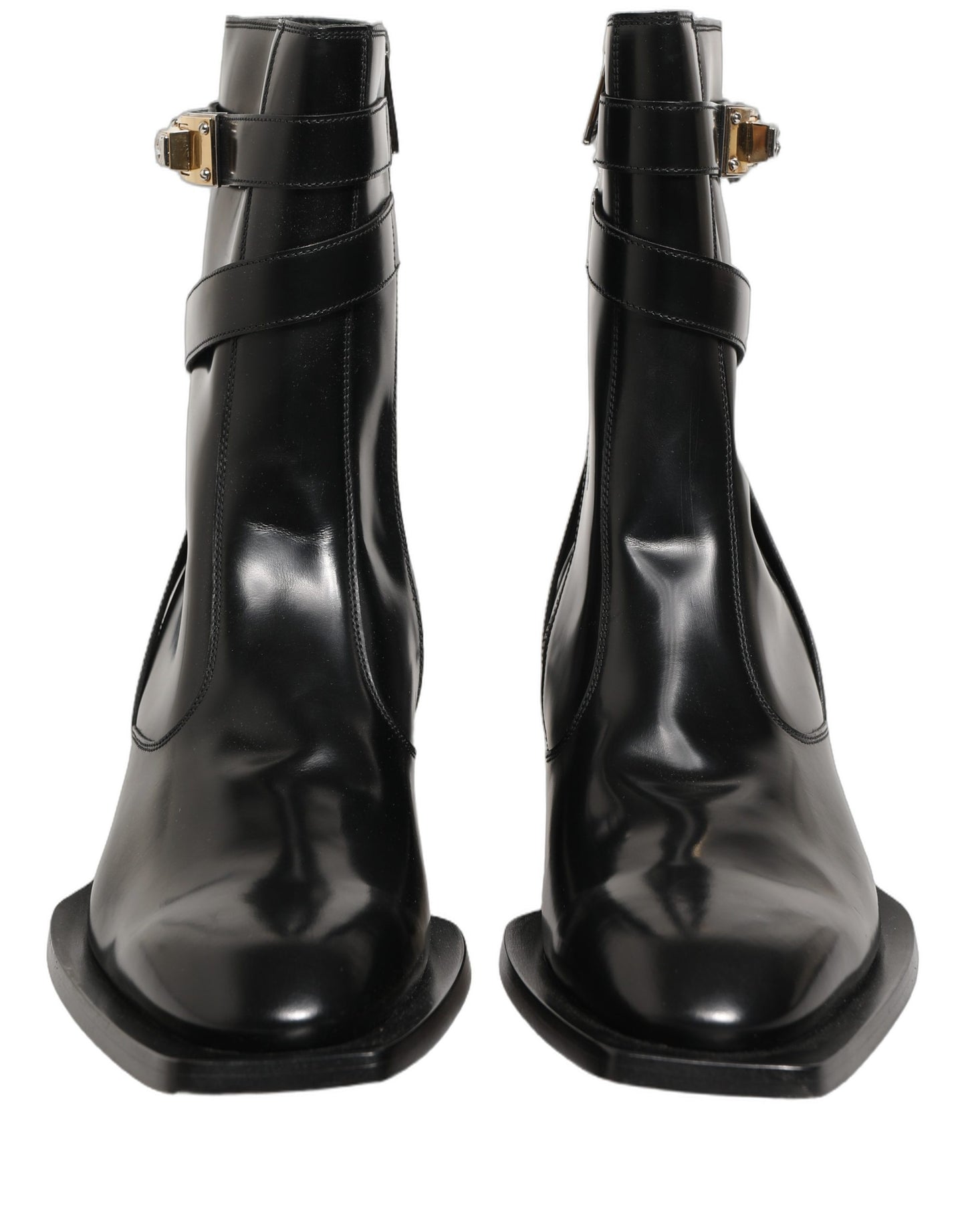 Black Leather DG Plaque Mid Calf Boots Shoes