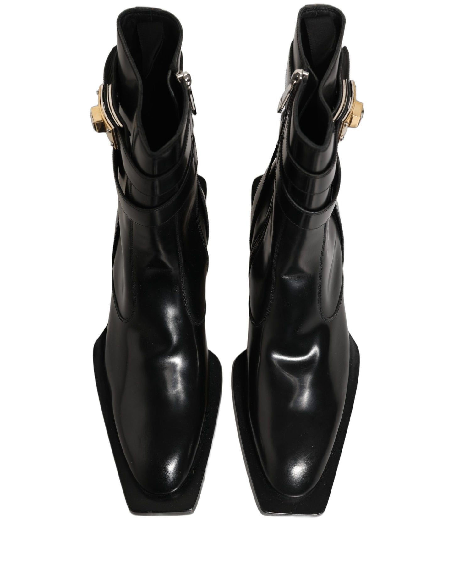 Black Leather DG Plaque Mid Calf Boots Shoes
