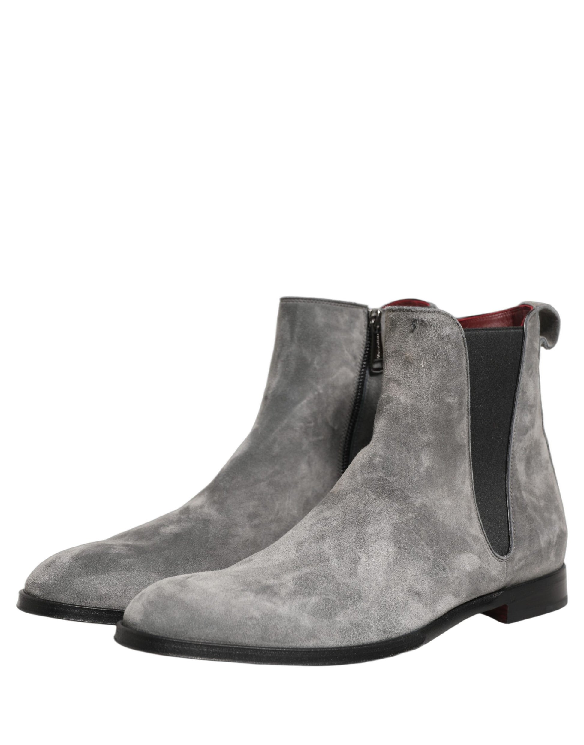 Gray Suede Leather Chelsea Boots Shoes