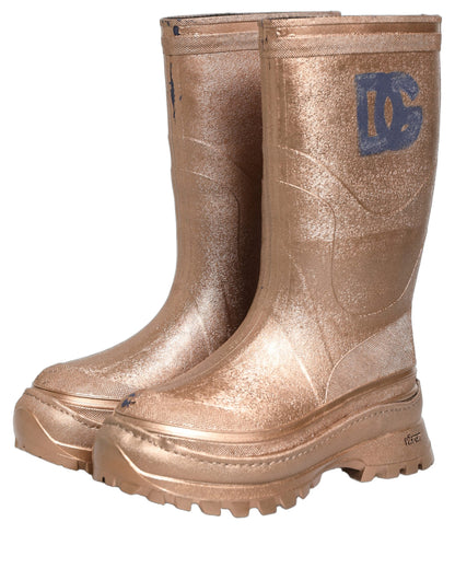 Rose Gold PVC Pull On Rain Boots Men Shoes