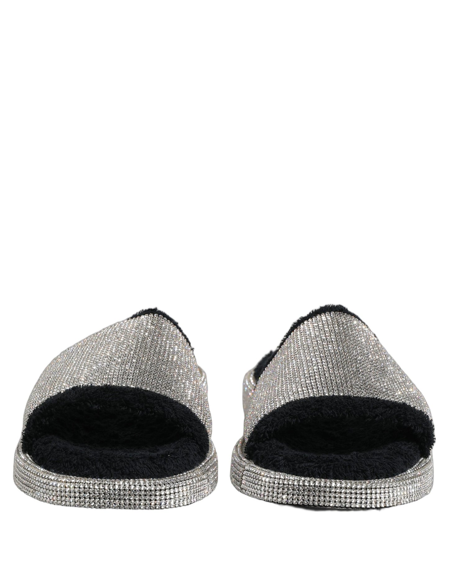 Black Crystal Embellished Platform Men Slides Shoes