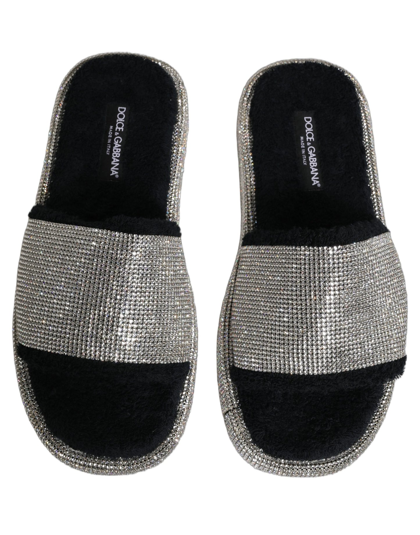 Black Crystal Embellished Platform Men Slides Shoes