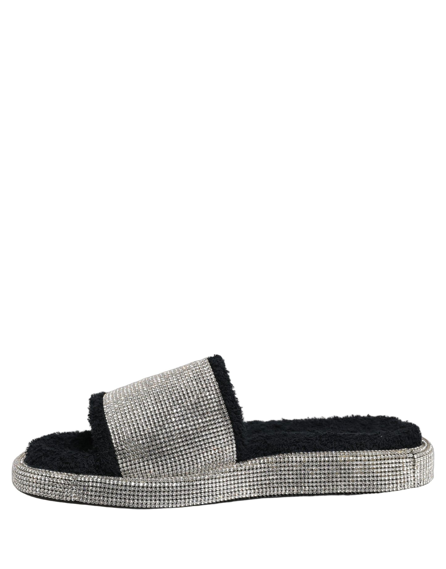 Black Crystal Embellished Platform Men Slides Shoes