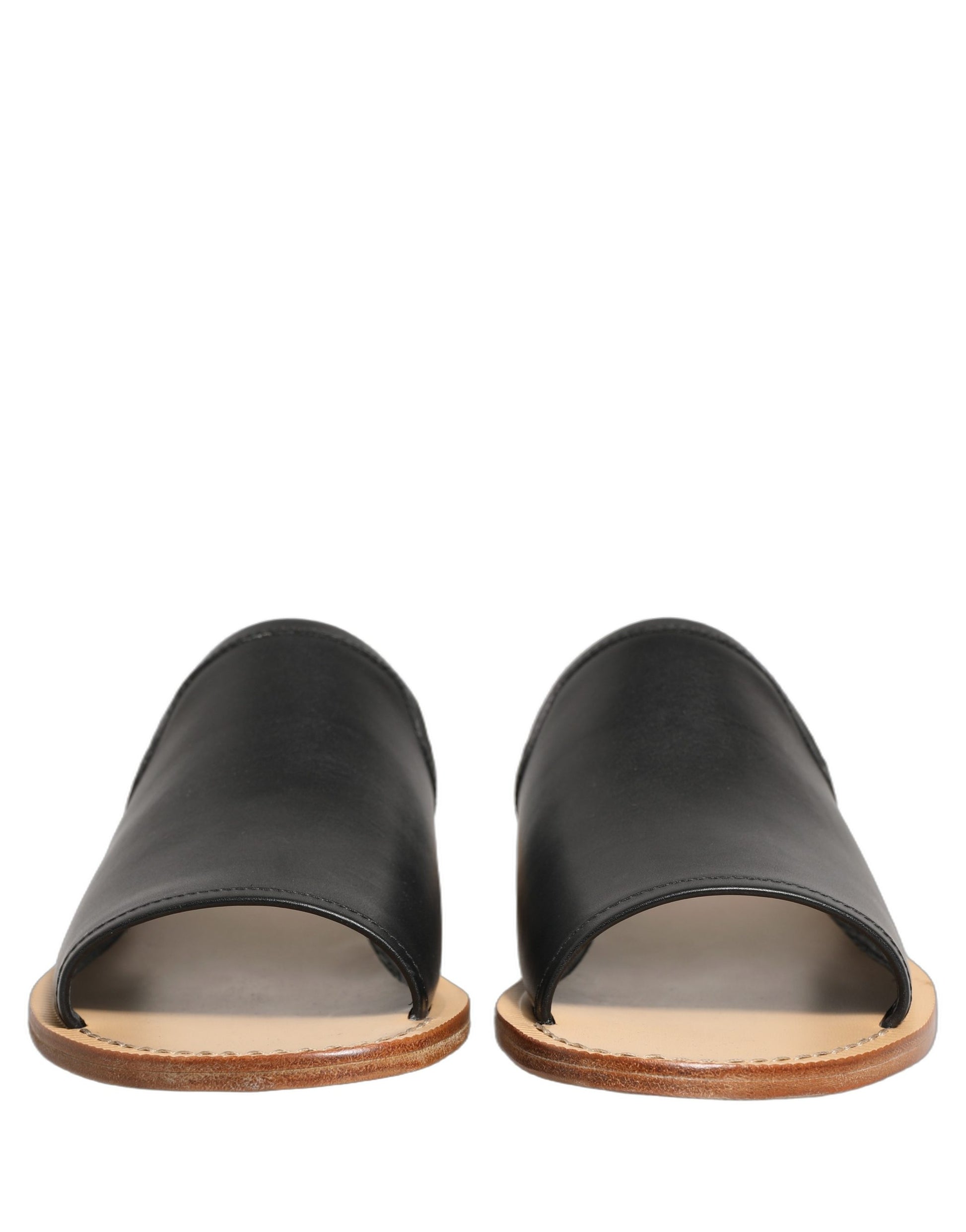 Brown Leather Slides Sandals Flats Men Shoes