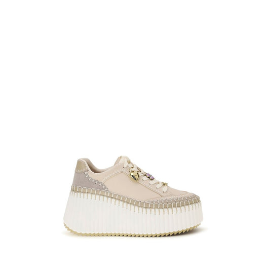 Beige Calf Leather Bos Taurus Platform Sneakers