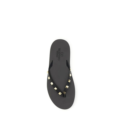 Black Calf Leather Bos Taurus Flip-Flop Sandals