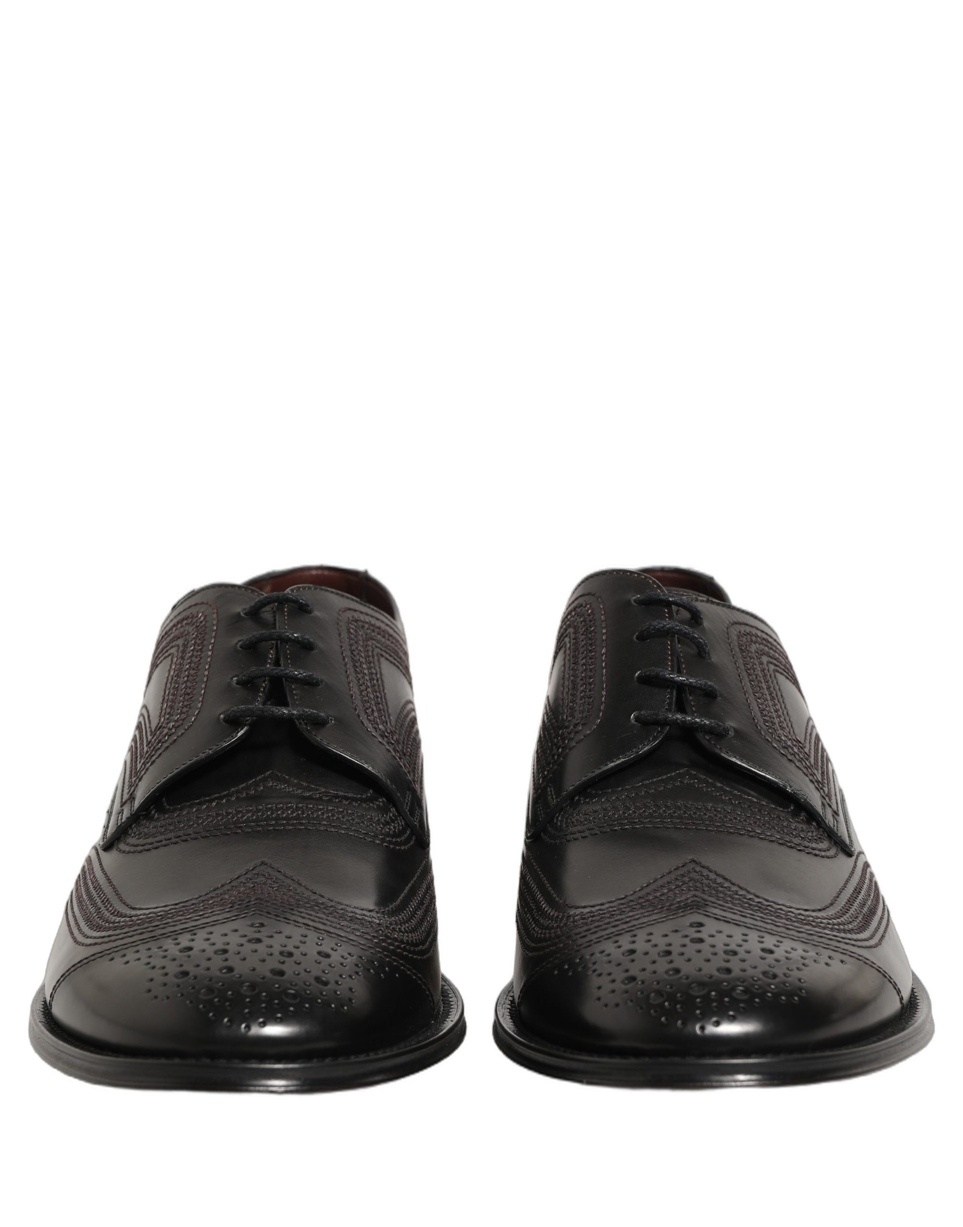 Black Embroidered Leather Derby Dress Shoes