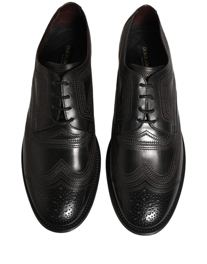 Black Embroidered Leather Derby Dress Shoes