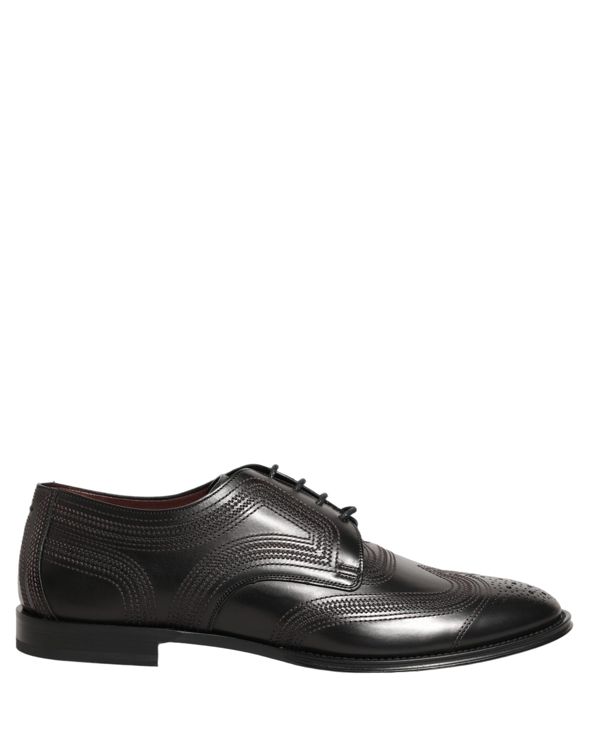 Black Embroidered Leather Derby Dress Shoes