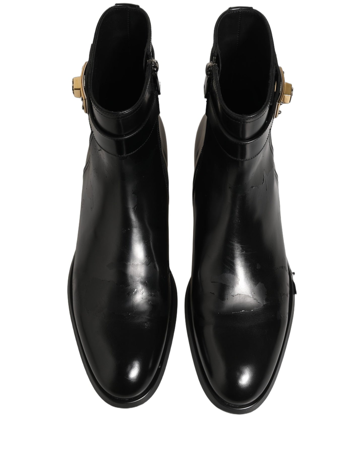 Black Leather Logo Buckle Mid Calf Boots Shoes