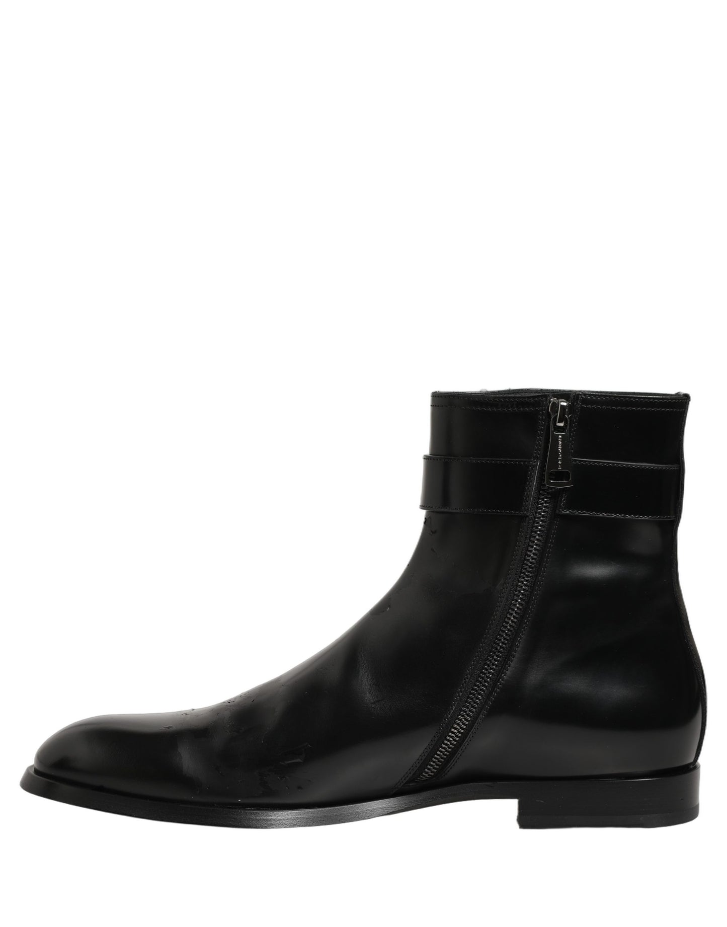 Black Leather Logo Buckle Mid Calf Boots Shoes