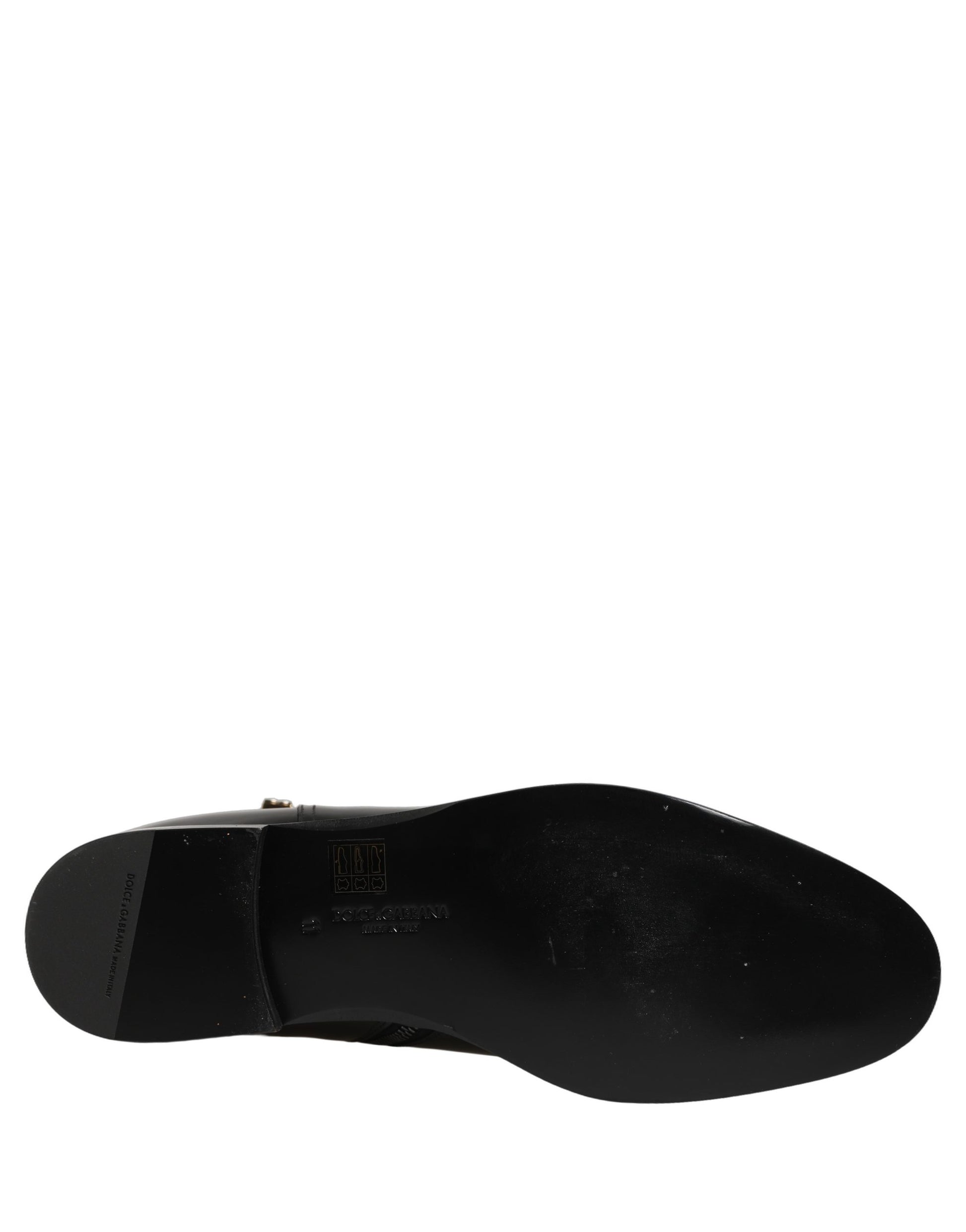 Black Leather Logo Buckle Mid Calf Boots Shoes
