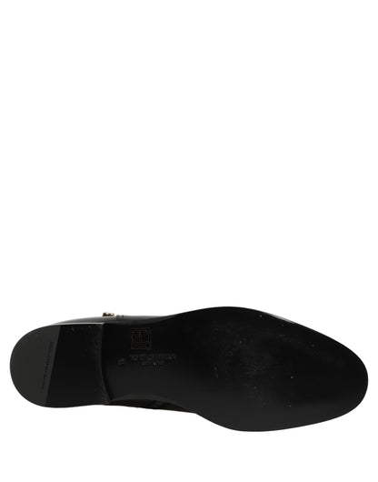 Black Leather Logo Buckle Mid Calf Boots Shoes