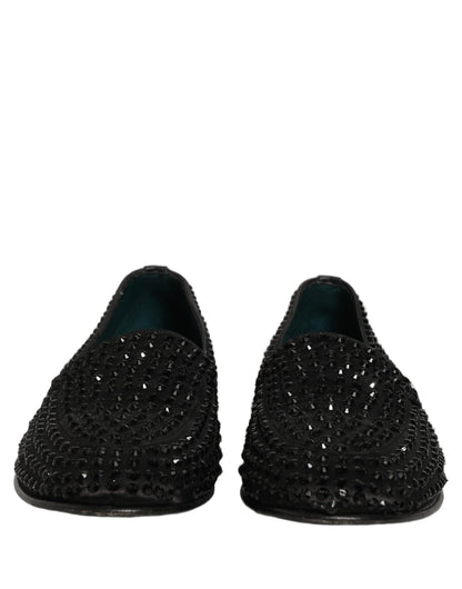 Black Rhinestone Embellished Loafers Shoes