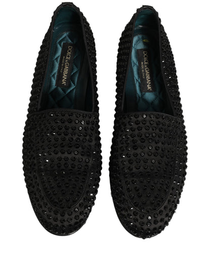 Black Rhinestone Embellished Loafers Shoes