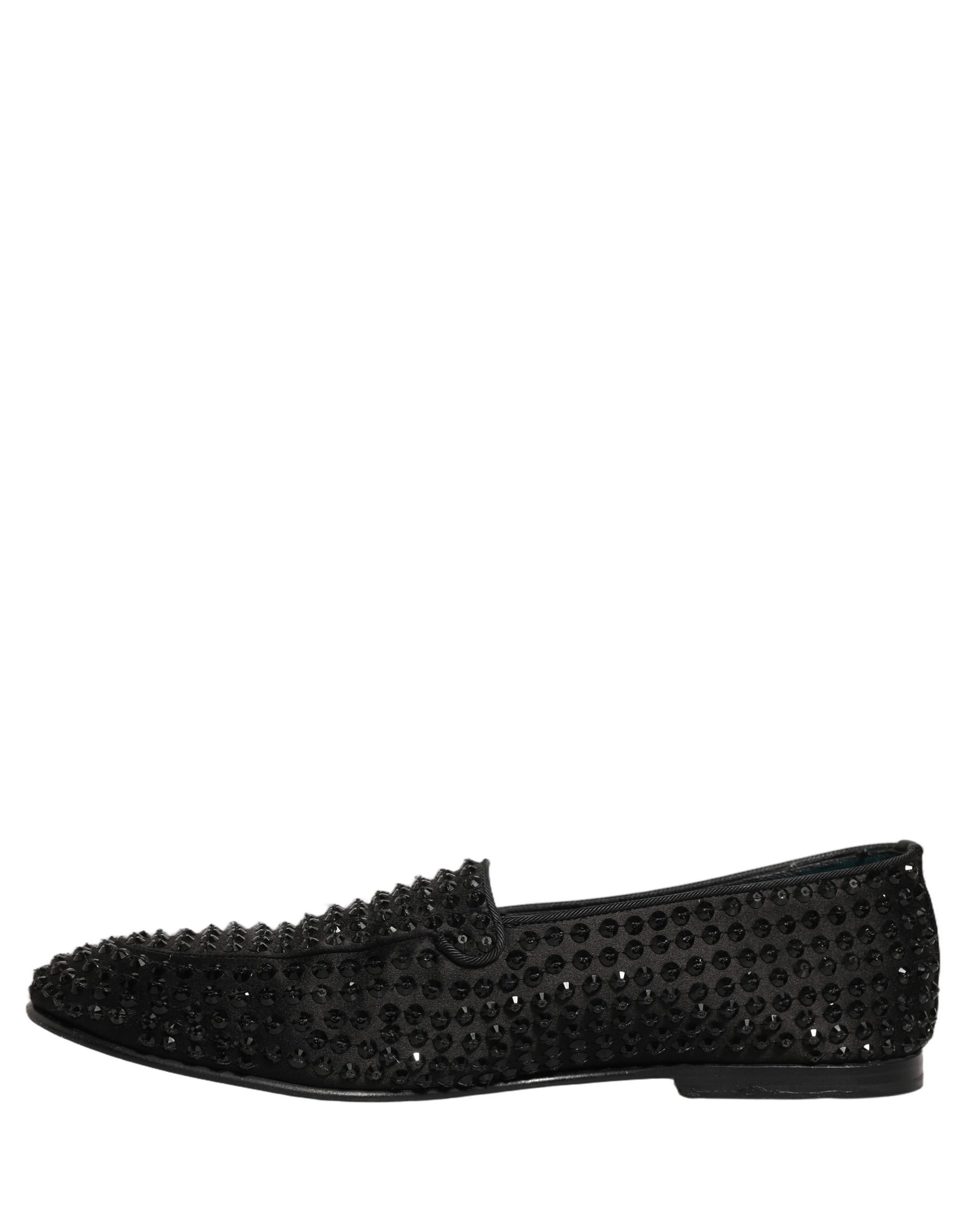 Black Rhinestone Embellished Loafers Shoes