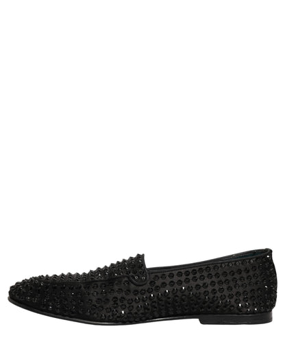 Black Rhinestone Embellished Loafers Shoes