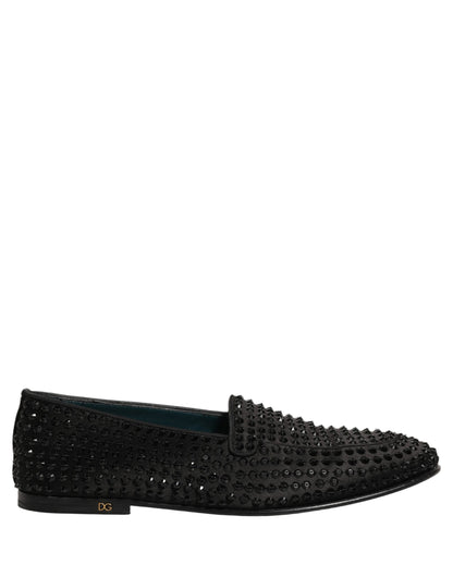 Black Rhinestone Embellished Loafers Shoes